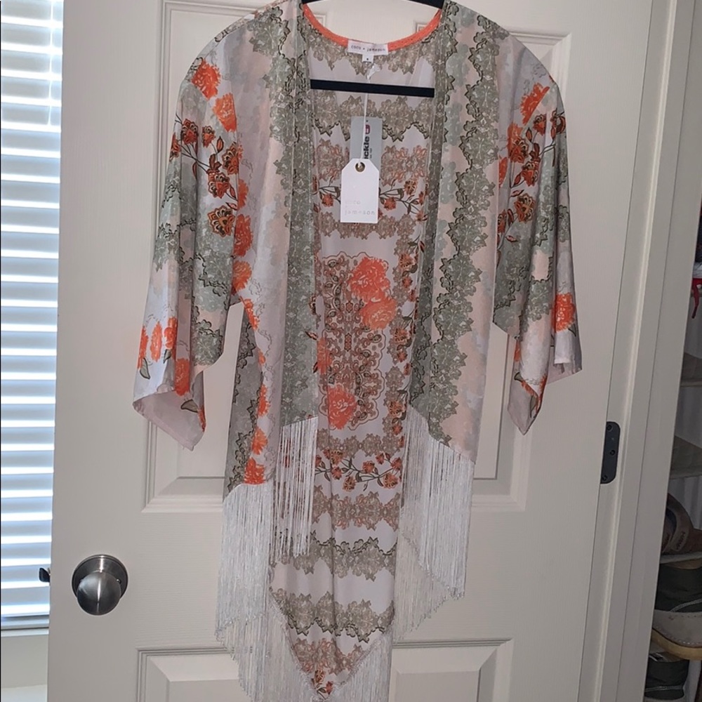 Coco + Jameson silk kimono with fringe